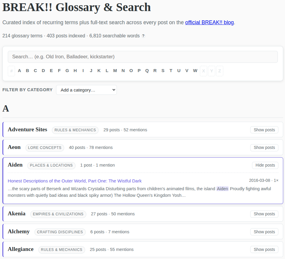 BREAK!! Blog Index Preview